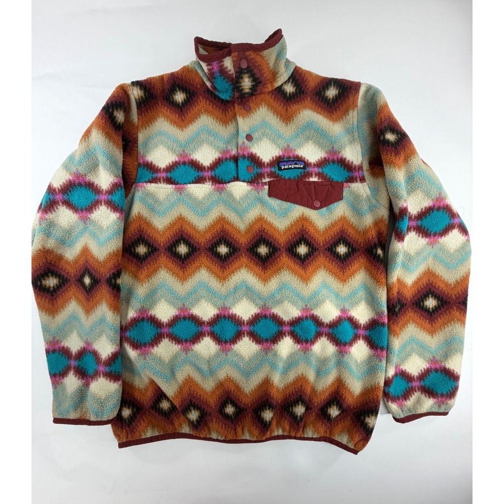 Patagonia Synchilla Snap-T Fleece Pullover Southwestern Geometric Orange Blue L